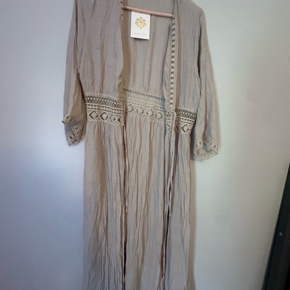 Rebellion Taupe Lace-Trimmed Dress